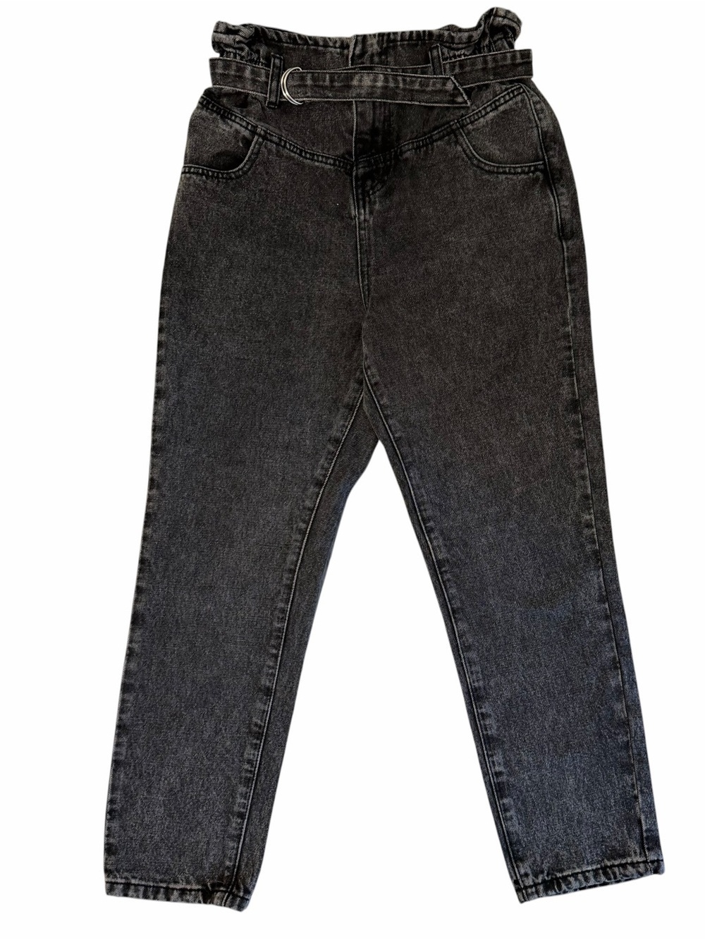 VERVET BY FLYING MONKEY Black High-Rise Paperbag Jeans with Tie Belt